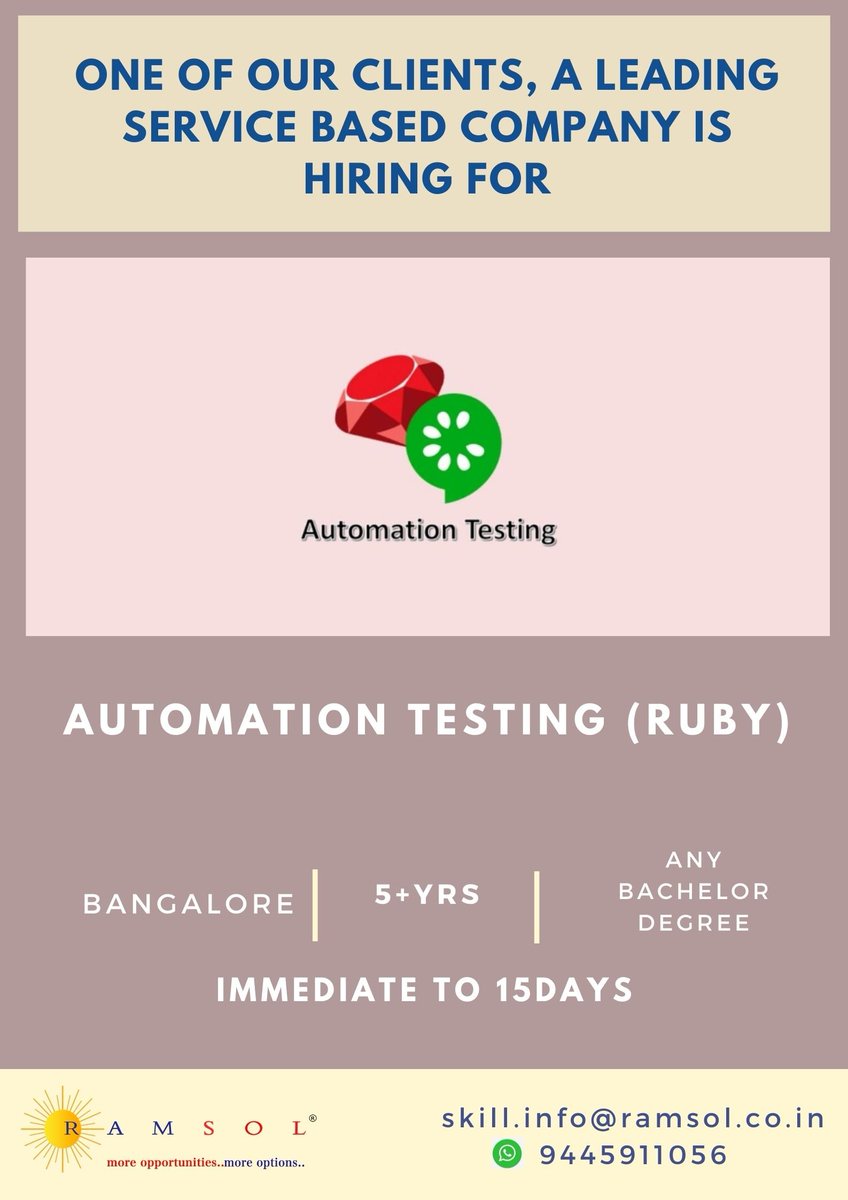 ramsolcorp's tweet image. Hiring for #Automation_Testing
#Ruby #recruiting #career #hiring #jobseekers #jobsearch #interview #interviewtips #interviewpreparation #interviewsuggestions #interviewanalysis #job
youtu.be/cyHuSVu42bk