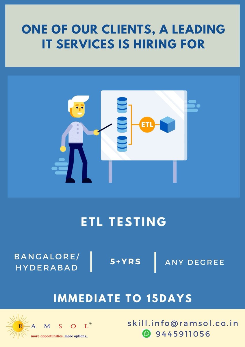 ramsolcorp's tweet image. Hiring for #ETL_Testing
#Ruby #recruiting #career #hiring #jobseekers #jobsearch #interview #interviewtips #interviewpreparation #interviewsuggestions #interviewanalysis #job
youtu.be/Bg9FSBBQs6o
