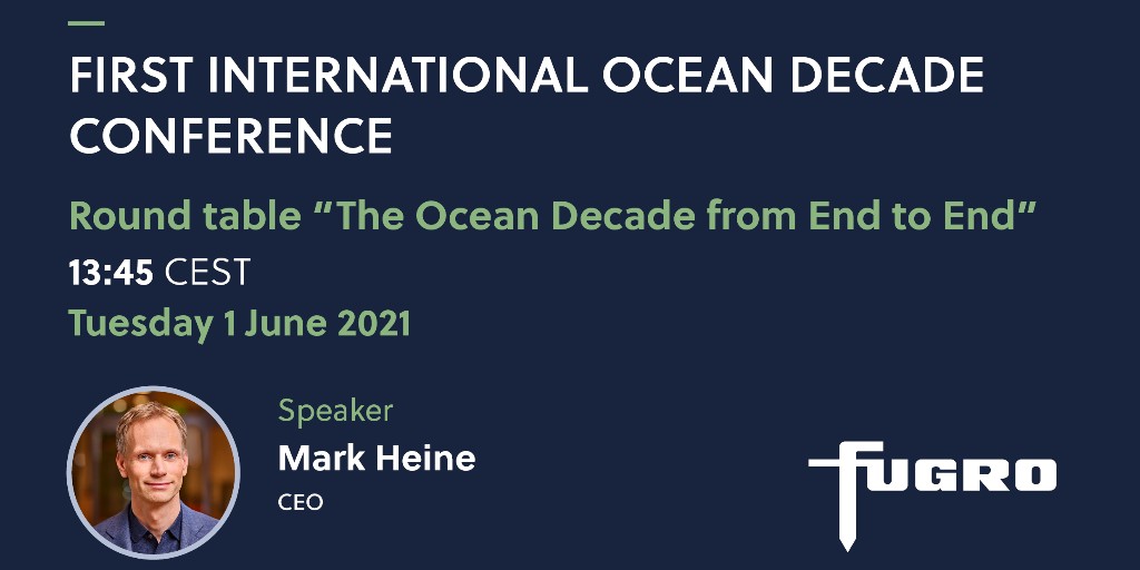 fugro's tweet photo. Join us on Tuesday at the First International Ocean Decade Conference, where our CEO Mark Heine will be participating in the #roundtable “The Ocean Decade from End to End”. 

Register now! 💻 ➡ https://t.co/FJ4dHs1uQP

#sustainability #oceanscience #sustainableocean https://t.co/nEEK6xPvEG
