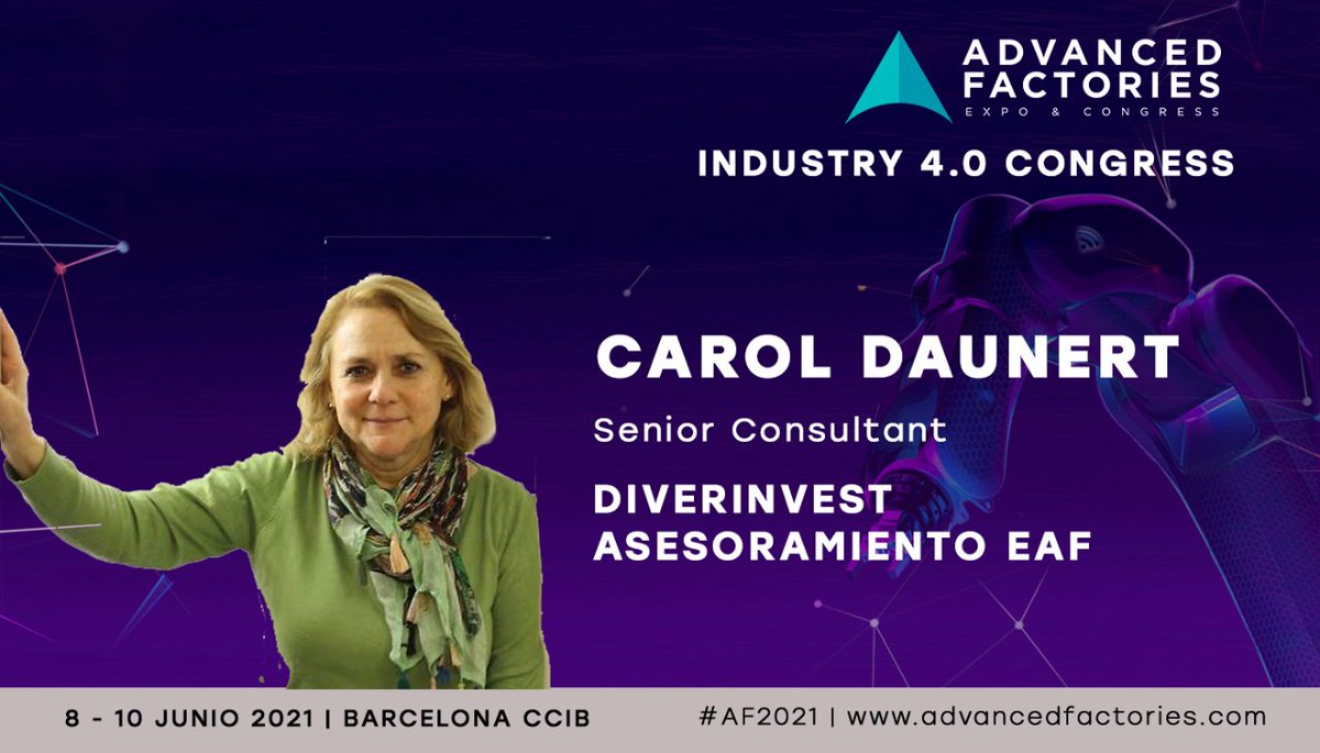 En el #Industry40 #Congress de #AF2021 hablaremos también de perspectiva generacional y nuevo talento con <a href="/cadaarm/">Carol</a>, gerente de @ Diverinvest  
Consulta la agenda en advancedfactories.com/agenda-2021/ 
8-10 junio | #Barcelona