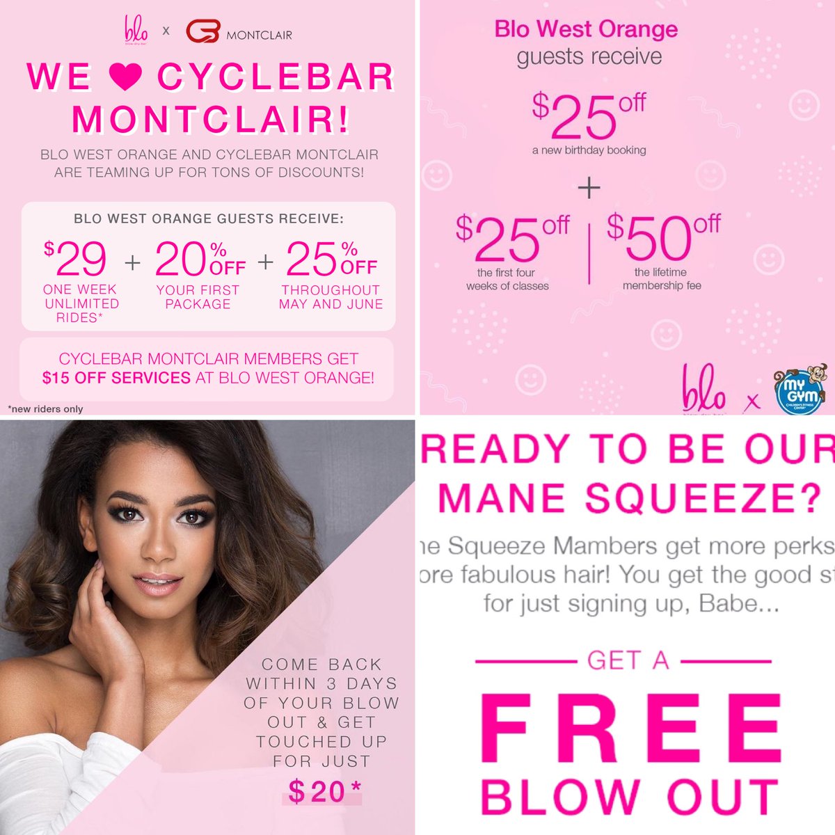 Are you following our partners? @cyclebar @mygymwestorange @MyGymFun #FF & #save with our collaborations on #discount packages for all our clients! #BloWestOrange #MyGym #CycleBarMontclair #WestOrange #Montclair #NJ #HotDeals🎉🛍💕