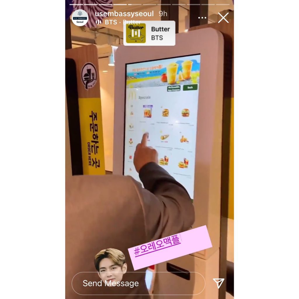 The kim taehyung impact is so insane, he got domino’s with his pizza fingers sign, Sony pictures animation with his poodle hair, McDonald with his borahae and oreo mcflurry and the US Embassy Seoul using his sticker.