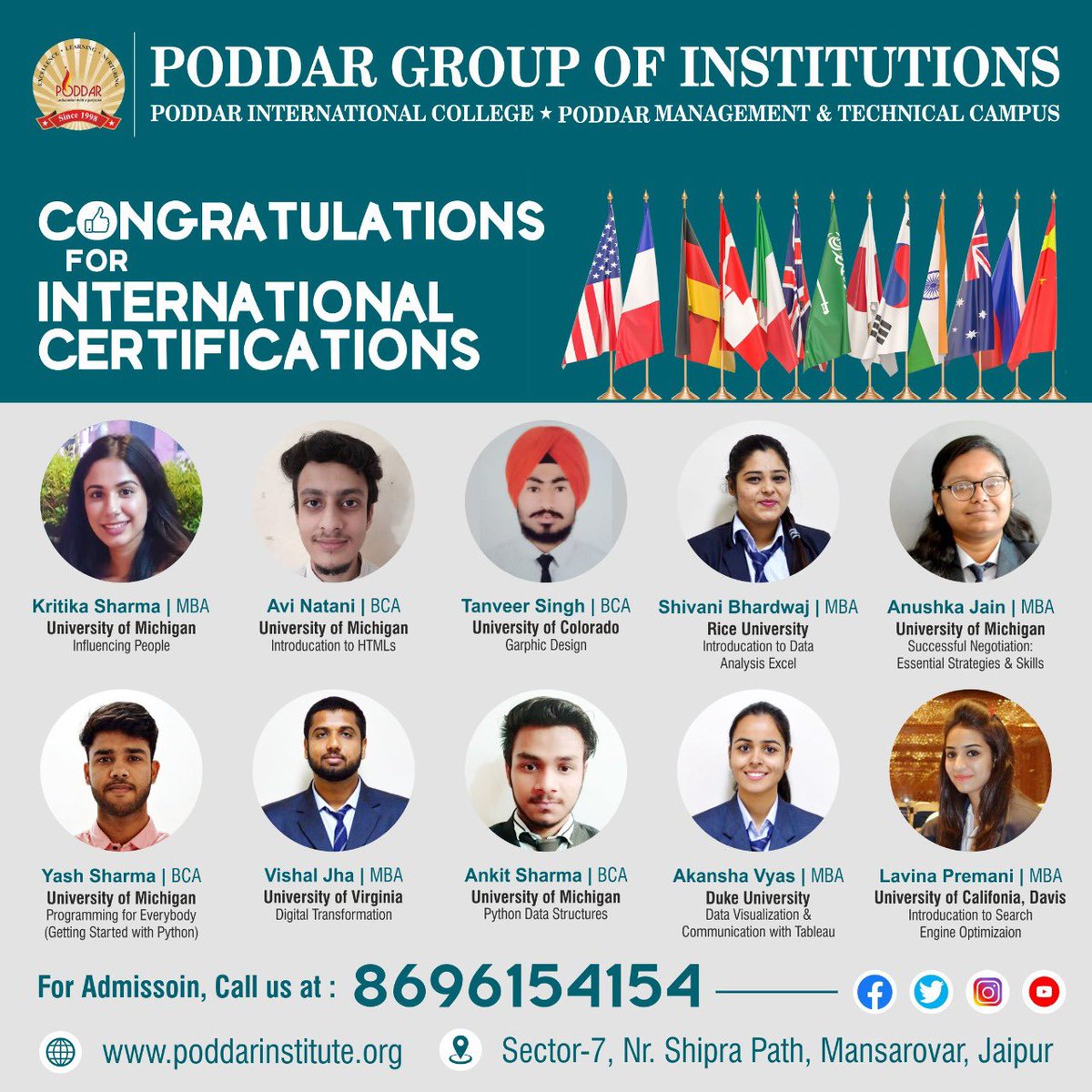 To bridge the gap between the academic and industry need, we offer many Value added courses to our students.
#internationalcertification #internationalcourses #valueaddedcourses #skilldevelopment #studentsachievement #valueadded #addons #mba #mca #bba #BCA #bestcollege #jaipur