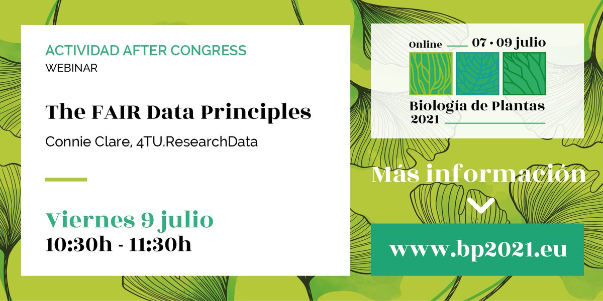 CongresoBP2021's tweet photo. 💻 Los #FAIRData o cómo garantizar que los datos de nuestra investigación no desaparezcan cuando la finalicemos centrará la segunda actividad de nuestro #aftercongress. Te lo vas a perder? 😉

+info 👉 https://t.co/jsJWEypkg0 👈

#BP2021 #congreso #biologíadeplantas https://t.co/ciOxc5elEJ