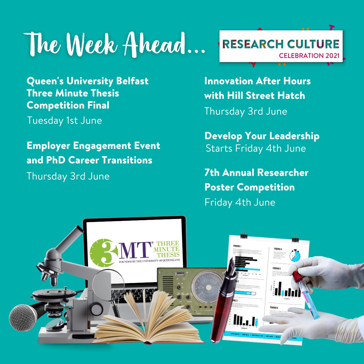 We are excited to be kicking off our month-long Celebration of Research Culture!

🗓️ A look at the week ahead...

Find out more &amp; get involved: ow.ly/njFH50EXzgu

#ResearchCultureCelebration