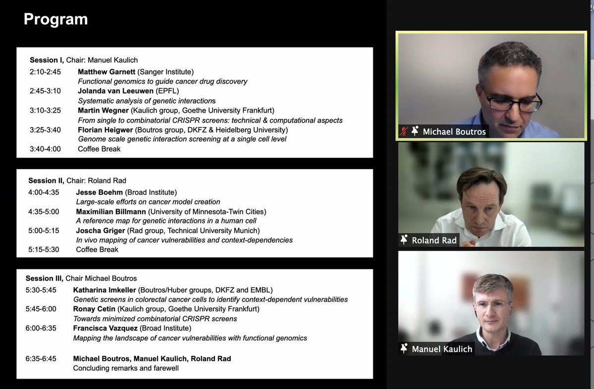 iDikic2's tweet photo. Workshop on cancer genomics and functional mapping of #cancer genomes is just starting online
Congratulations to @Michael_Boutros @ManuelKaulich 
 &amp; Roland Rad for putting this fantastic program together. Congrats 😀
#cancerlandscape2021 #CRISPR https://t.co/nEYIsdcsBW