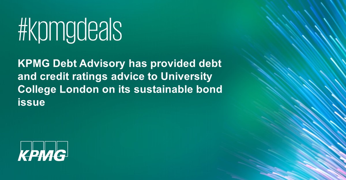 MarcFinerUK's tweet photo. KPMG has advised UCL on its £300m 1.625% Sustainability Bonds due 2061. The KPMG team was: Marc Finer, Ian Ackroyd, Molly Pearson, Fiona Miles and Jane Chadwick.
UCL's announcement: https://t.co/QKMcjfPpIg

#KPMGdeals #KPMGDebtadvisory #highereducationfinancing #ESGfinancing https://t.co/3dRTNbXjBT