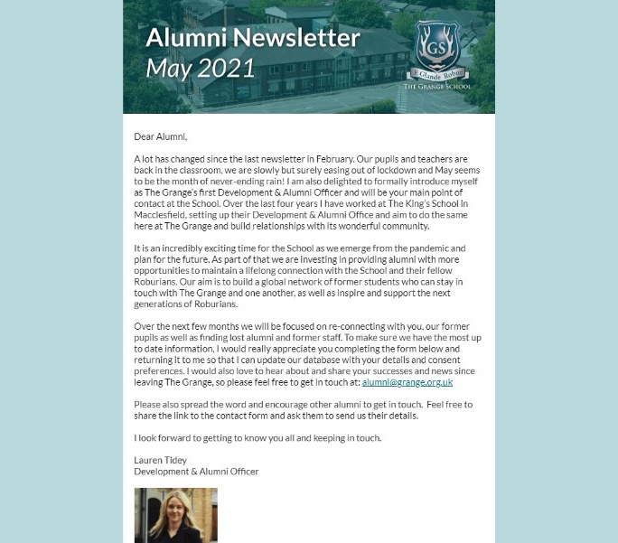 Happy Bank Holiday Weekend!

Click the link below to view the May Alumni E-newsletter. If you would like to receive updates and information regarding Grange School Alumni, please complete the form within the newsletter.

mailchi.mp/ce565d80ba11/g…