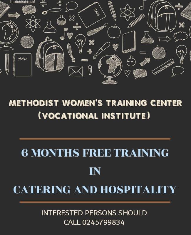 PpHypeCrew's tweet photo. The Methodist Women’s Training Center (Vocational Institute) is offering 6 months free training in Catering And Hospitality.
Look sharp and grab this Opportunity 😊
Please interested Person’s Should Call 📞 0245 799 834.
#pphypecrew https://t.co/sLo2B0N6Xa