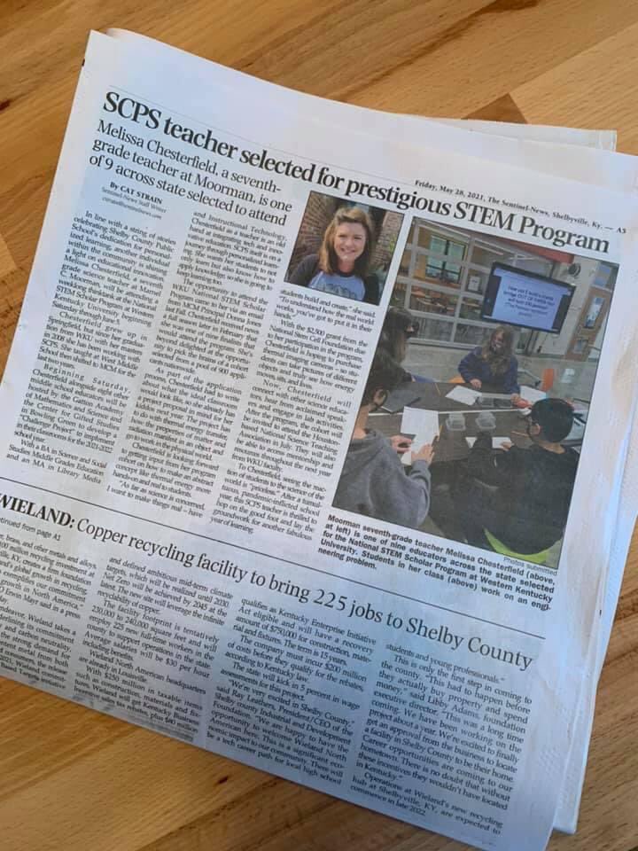 shelbycountysch's tweet photo. .@mcmspartans teacher Melissa Chesterfield is featured in the @TheSentinelNews! Read about her passion for science, students and her resilience during a challenging school year! #il3 #lifelonglearner @SallyWSugg @DugleSusan @JohnR_Leeper @SCPS_Rock @ksbanews @KASAEdLeader https://t.co/cSWspGfzuL