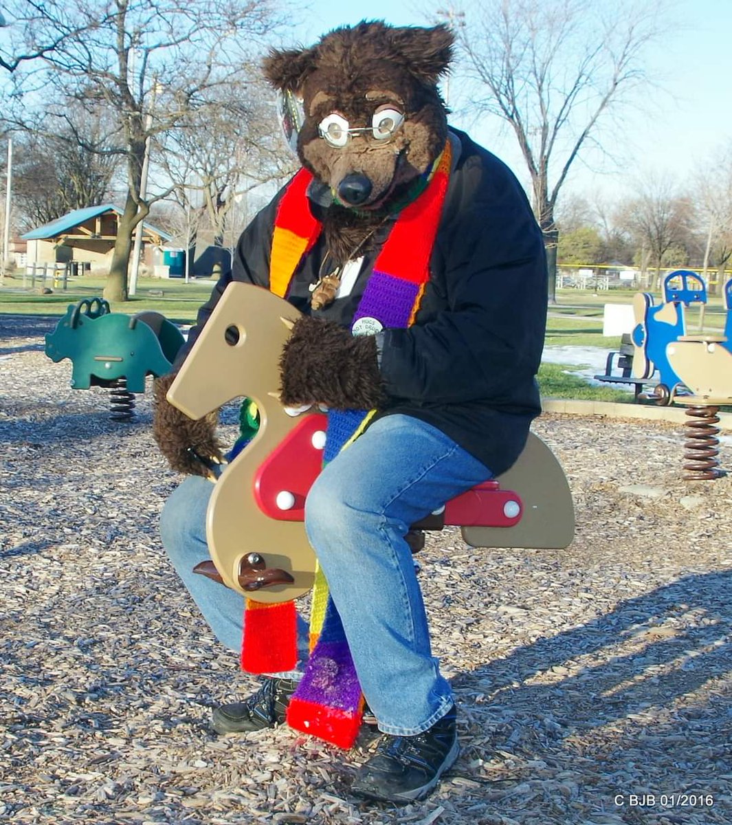 THE_BJBUTTONS's tweet photo. #fursuitfriday #Waldolf riding a spring #horse "horsing around" in a park in #Brookfiled Il in2015 #fursuit #fursuiter #fursuiting #bear #costume https://t.co/XkXY03GM0T