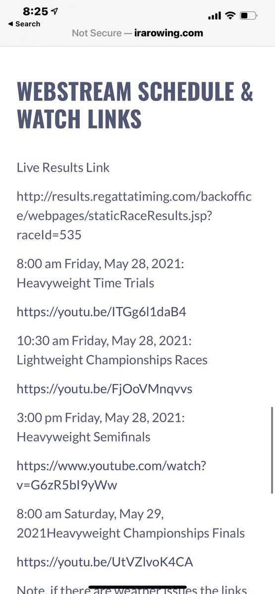 HLDeVore's tweet photo. @IRARowingChamps Ok trying to help you and the fans.  The website live stream schedule still says the old times FYI https://t.co/MAeNWB8FDA