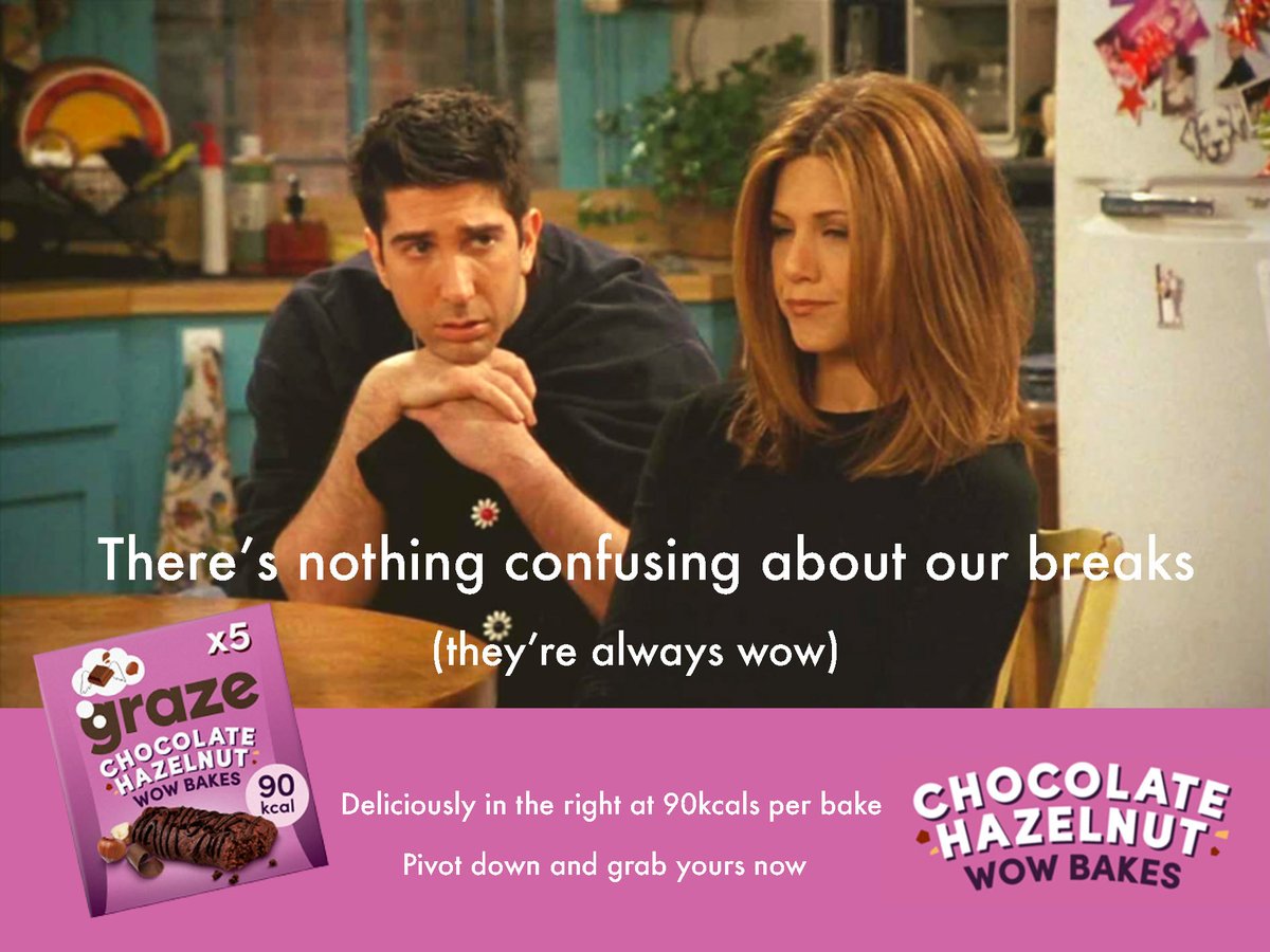 FreyaMWilliams's tweet photo. In honour of the Friends reunion last night, my entry for today's @OneMinuteBriefs promoting the new @grazedotcom Wow Bakes  #WowBakesWowBreaks  #WeWereOnABreak 😁 https://t.co/TNh9Rpn0ky