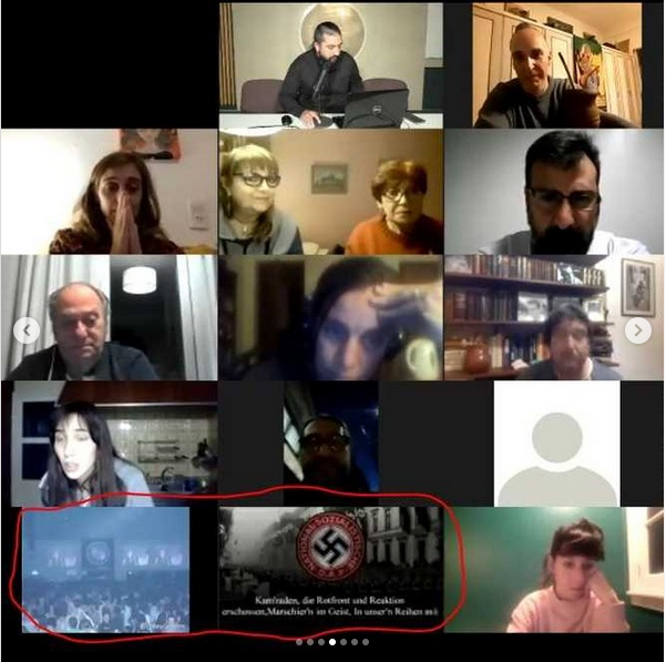 DOCACINE's tweet photo. Desde DOCA repudiamos el HACKEO que se ha producido durante el homenaje a Raymundo Gleyzer(desaparecido en dictadura), en el Día del Documentalista. Grupos neonazis irrumpieron la actividad con esvásticas, pornográfía y comentarios pedófilos. #nuncamas @inadi @APDHArgentina https://t.co/2Dy6AaWRni