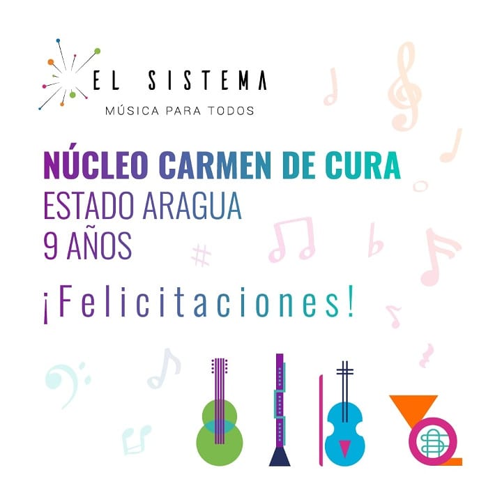Feliz aniversario a los integrantes, representantes, profesores, personal técnico, administrativo, obrero y autoridades de estos núcleos por los años de ininterrumpida labor.

#SomosElSistema #LaMúsicaTeEsperaAquí