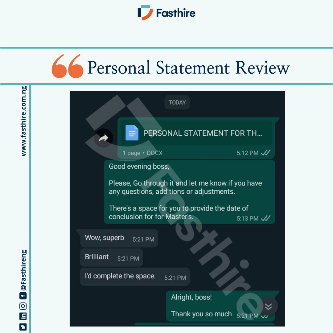 fasthireng's tweet photo. Use your Personal Statement to show why you're qualified for an academic program.
Let #fasthire take you a step further in your admission with a suitable #personalstatement
Send us a DM Today!
#personalstatementwriting #motivationletter #study #career #hr #school #education https://t.co/XfQhDMPewh