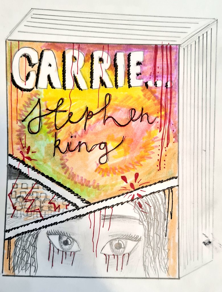 reading_toan's tweet photo. Wow! How amazing is this recreation of @StephenKing 's 'Carrie' by Aisha J?🤩 Y9 have finished reading the book and had to recreate the book covers. This one is definitely winning a prize. Well done Aisha!📚📚 #toanreading https://t.co/Yds0JmI2w1
