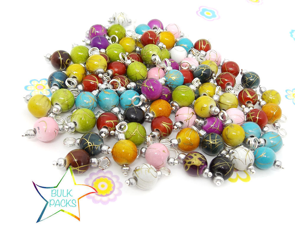 BULK 8mm Draw-bench Acrylic Bead Charms in mixed color - pack of 50 or 100 pre-wired dangle beads,  handmade jewellery supplies UK tuppu.net/3c8bdee6 #TheJazzyJewelzStudio #8mmBeadDangles
