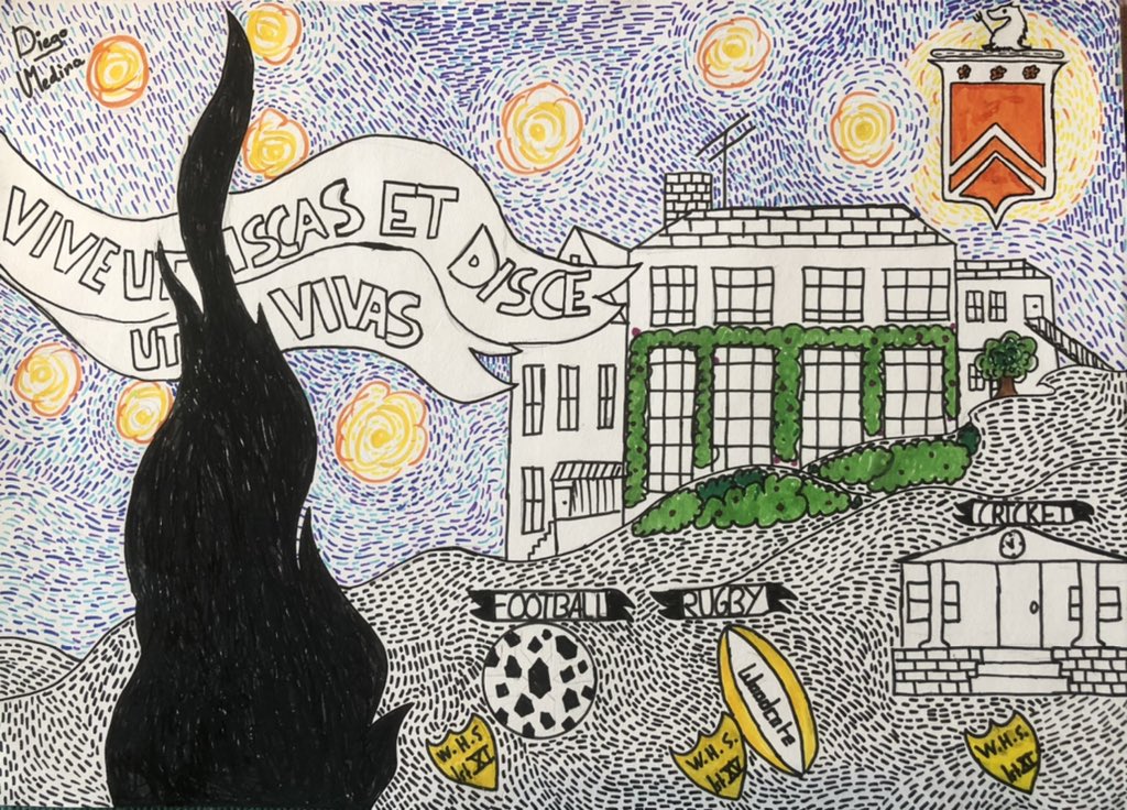 WoodcoteHouse's tweet photo. Van Gogh meets Woodcote! We love this artwork by one of our Year 8 Spanish boys, Diego. #woodcoteart #vangogh #inspiringyoungminds #prepschool #viveutdiscasetdisceutvivas #livetolearnandlearntolive #independentschoolsurrey https://t.co/UmBoM6YacJ