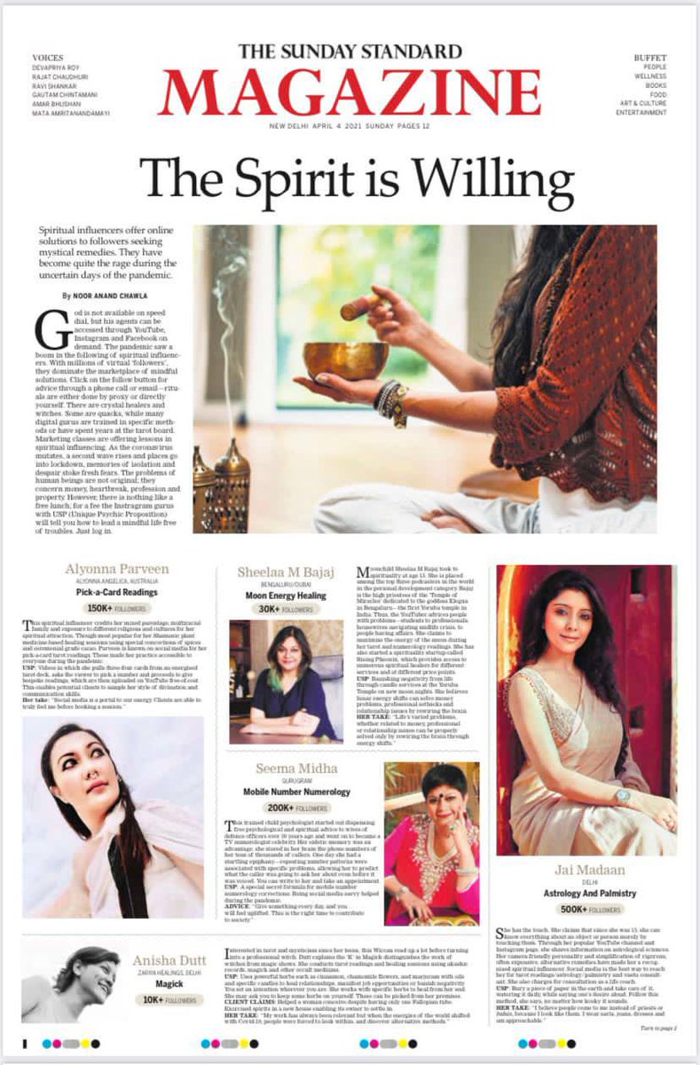 sheelaambajaj's tweet photo. Got covered by @NewIndianXpress The Sunday Standard Magazine! 
#newindianexpress
#thesundaystandardmagazine #sheelaambajaj #templeofmiracles #teamsheelaambajaj #lifecoach #celebritynumerologist #numerology #tarotcardreading #astrology #healing https://t.co/Rg3XJNj9u0