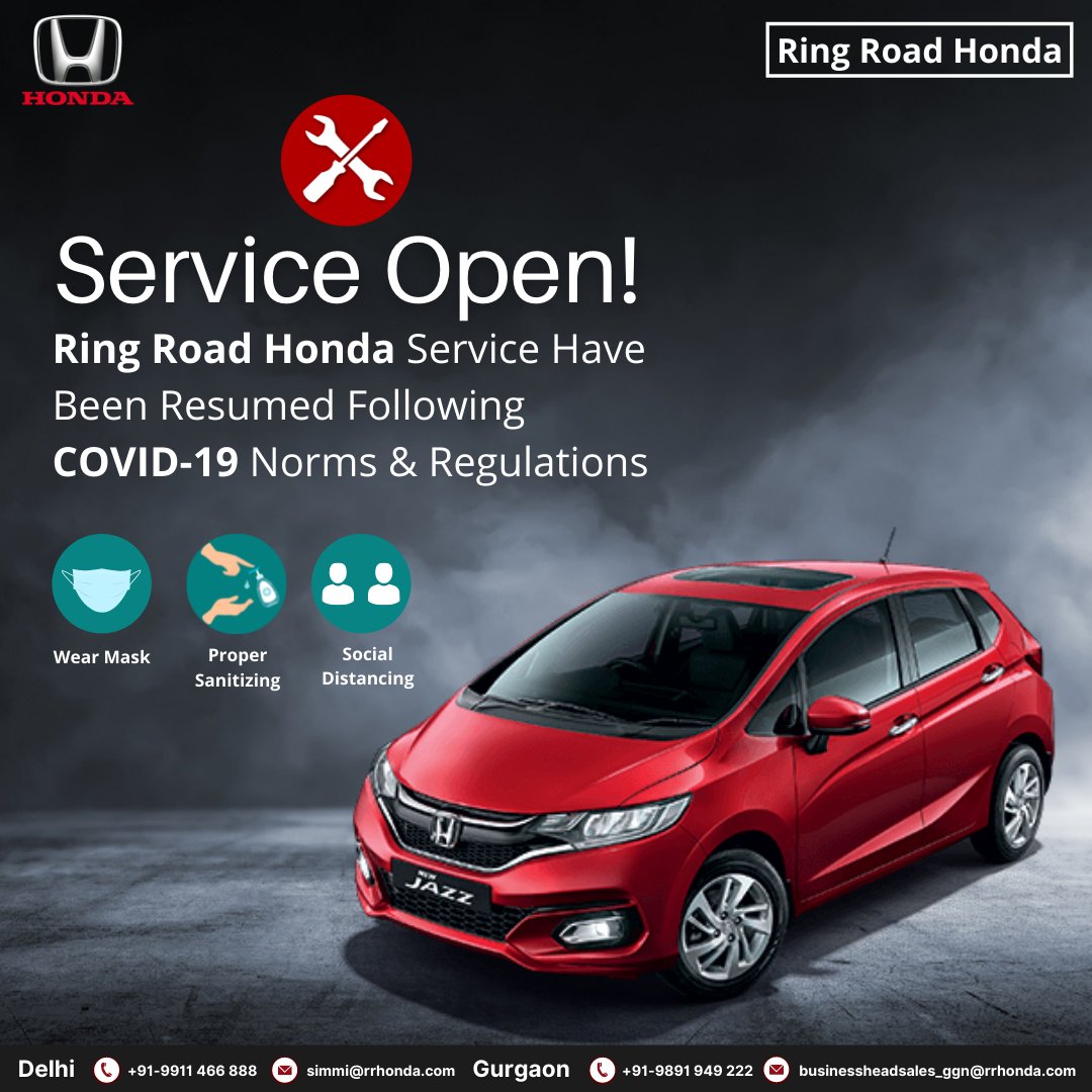 ring_honda's tweet photo. Ring Road Honda service has been resumed following covid-19 norms & regulations with safety measure.
visit today-https://t.co/hcE4uinVH9
#Hondaservice #Hondacarservice #Service #Servicecars https://t.co/SoOeKSE2Bu