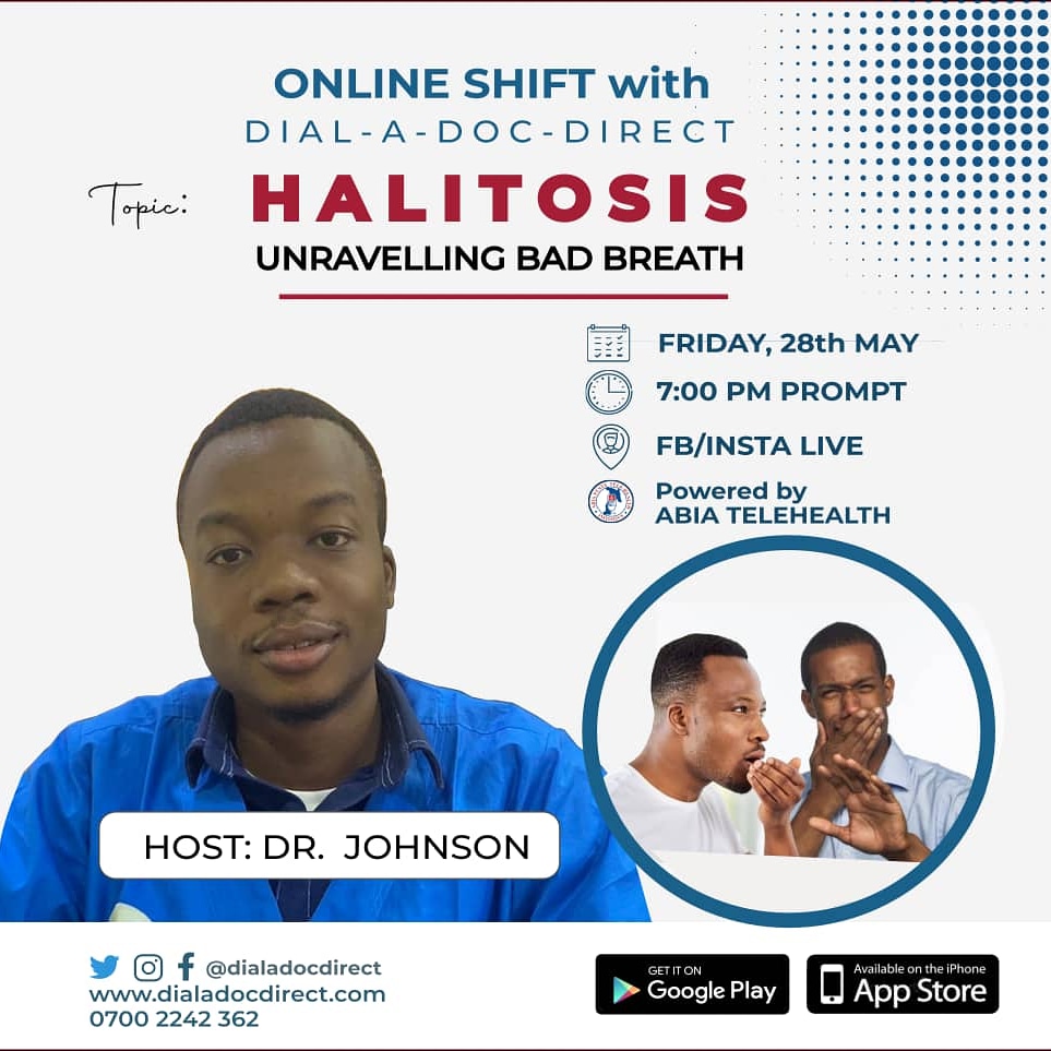 dialadocdirect's tweet photo. Tune in this evening, get your jotters and a  nice pen as we talk about the effects of #halitosis on your health status. #health #halitosis #odor #odour #oral #mouth #mouthhygiene #hygiene #cleanliness #doctors #telehealth https://t.co/1UdFmm47tl