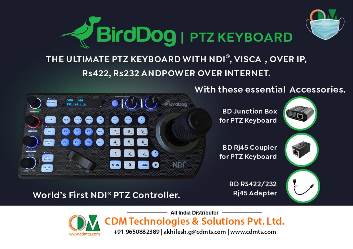 CDMTS's tweet photo. 👉 #BirdDog PTZ Keyboard is a full featured #PTZ #Keyboard that supports NDI, #NDI|HX, Visca over #IP, #RS422 , and RS232. By harnessing BirdDog’s next generation NDI® and IP #technology, it’s never been easier to discover, #connect, and control your PTZ #cameras. https://t.co/eh3LCVzK55