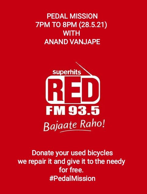 AanndVanjape's tweet photo. #PedalMission @redfmpune #RedFMPUNE @PUNE @beingpunekar1 @punekarnews @PuneriSpeaks @MirrorPune @htTweets @supriya_mirror 🚴❤ https://t.co/34FJDRvhVC