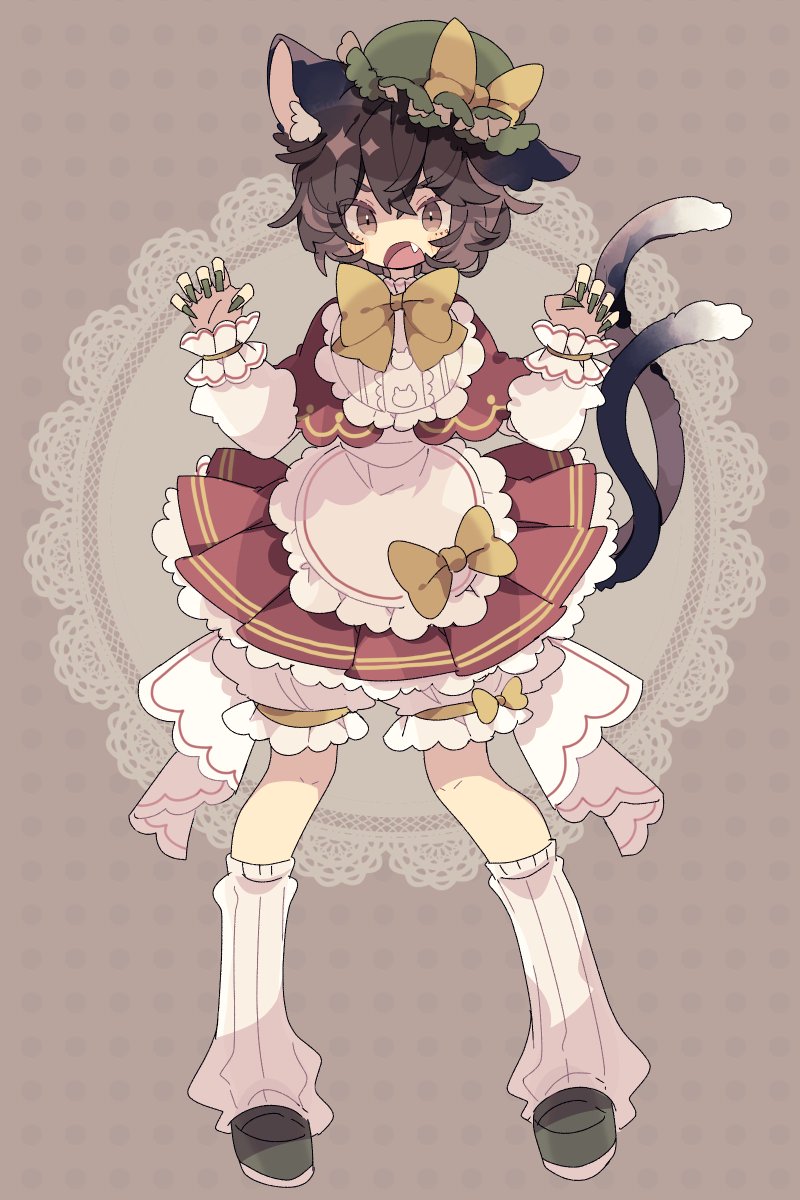 chen 1girl solo tail animal ears cat ears brown hair hat  illustration images