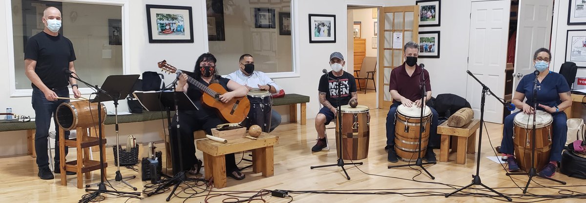 PRCultureCenter's tweet photo. ❤ Company Musicos ❤ 
Rehearsing original Taino &amp; Bomba music for our upcoming Garifuna/Loiza Exchange!
Loiza's culture is influenced by West African and Indigenous Arawak traditions, &amp; being explored through a musical exchange with the Garifuna who are themselves  Afro-Arawak https://t.co/My3XnWrXKn