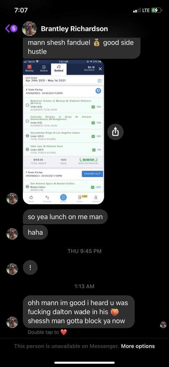 Scott_Martin28's tweet photo. Some weird stuff right here man. I have no idea who this guy is but I felt bad so I replied on Facebook. No recollection of talking to him ever. Then claims I’m screwing my friend and blocks me😂😂 if he messages you I recommend you block him immediately. Dude is weird https://t.co/2q1TyV2btY