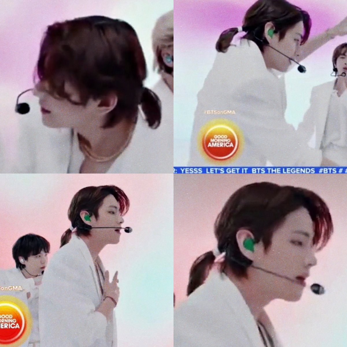 jjkfied's tweet photo. KIM TAEHYUNG’S HAIR??? LONG HAIR IN A PONYTAIL I’M SCREAMING!

#BTSonGMA @BTS_twt https://t.co/2ISp2dZHJy