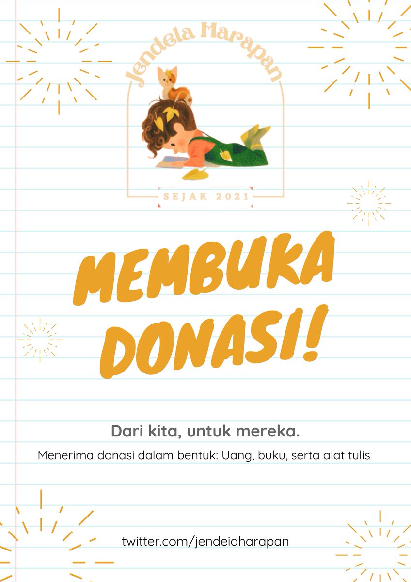 ️️ ️️ 
️️ ️️
𝐉𝐄𝐍𝐃𝐄𝐋𝐀  𝐇𝐀𝐑𝐀𝐏𝐀𝐍 
( Jendela       Harapan )
───────────
“𝐷𝑎𝑟𝑖 𝑘𝑖𝑡𝑎, 𝑢𝑛𝑡𝑢𝑘 𝑚𝑒𝑟𝑒𝑘𝑎.”
“Dari kita, untuk mereka.”
️️ ️️ 
[ Silahkan gulir utas ini untuk tau informasi lebih lanjut  ]
️️ ️️ 

️️ ️️