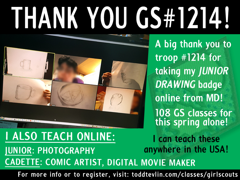 mrtoddsartclass's tweet photo. What an amazing exhausting 1st 5 months of 2021. Thanks to the #Girlscout troops who've taken my online #girlscoutclasses across USA! Last night's class brings total to 108 for this year! 

Reg for Fall classes now! More info/reg: https://t.co/Xb3UbGRtZN

#girlscouts #gsclasses https://t.co/YTOiNwaH3K