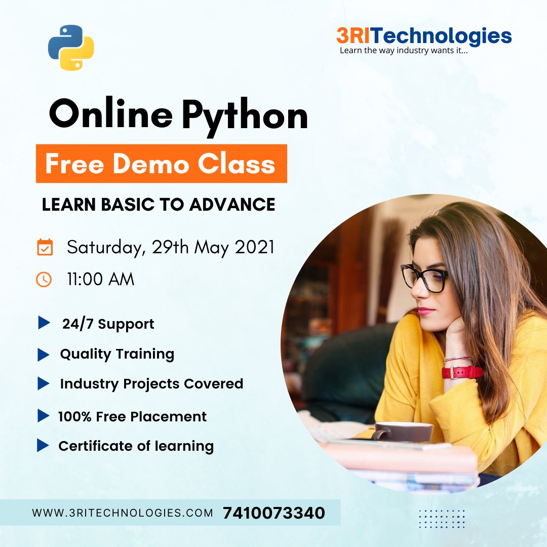 3RITechnologies's tweet image. LIVE WEBINAR
Learn Python for web development to machine learning to data science
Become an Expert in Python Programming
Certification Course, 100% Job Assistance
Call 7410073340
Visit - zcu.io/6QE1
#pythondevelper
#pythonprogrammer
#promisingfuture