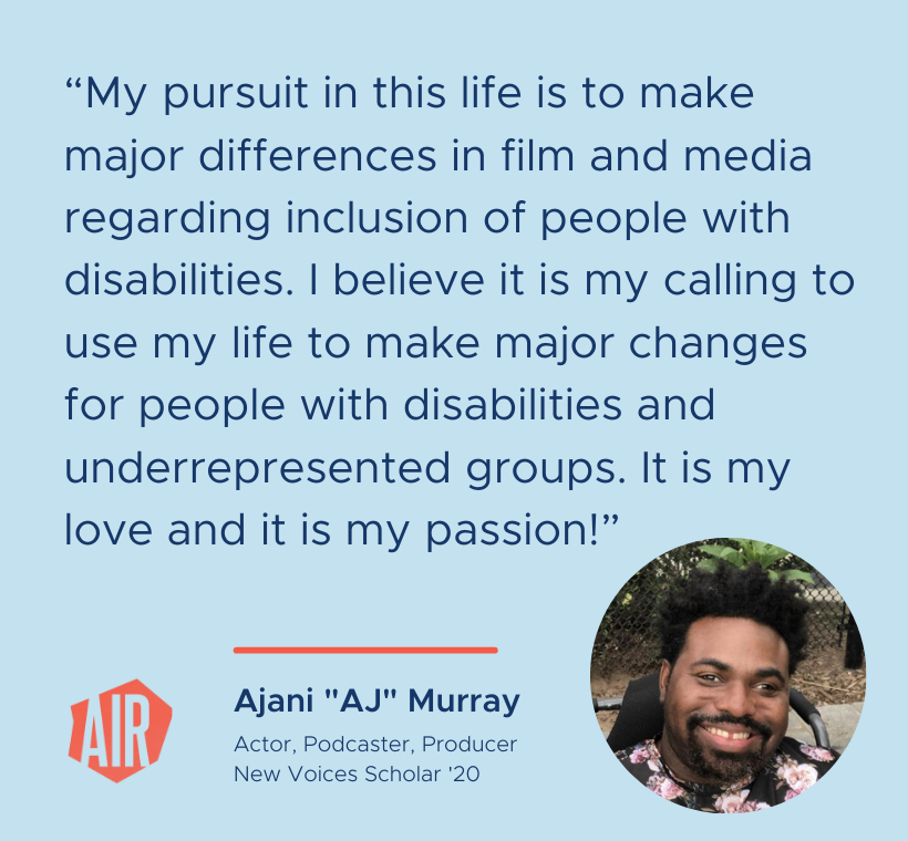 AIRmedia's tweet photo. “My pursuit in this life is to make major differences in film &amp; media regarding inclusion of people with disabilities. It is my calling to use my life to make major changes for people w disabilities &amp; underrep groups. It is my love &amp; passion!” -@gotnextaj

https://t.co/PjcDnCHZub https://t.co/ALAKLSouK3