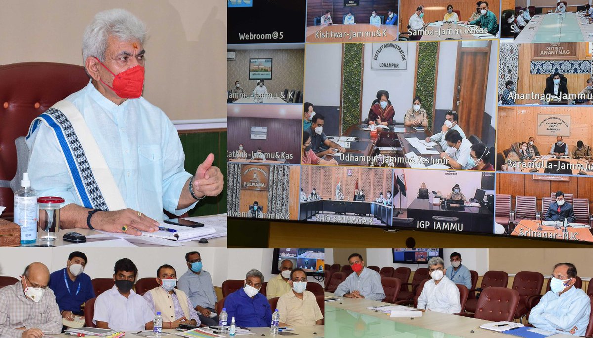 OfficeOfLGJandK's tweet photo. Today chaired a series of high level meetings with Covid Task Force, DCs and SSPs. Directed for calibrated intervention and containment efforts against the COVID Pandemic. Saving lives, protecting livelihoods is our priority. https://t.co/AloeiRTlre