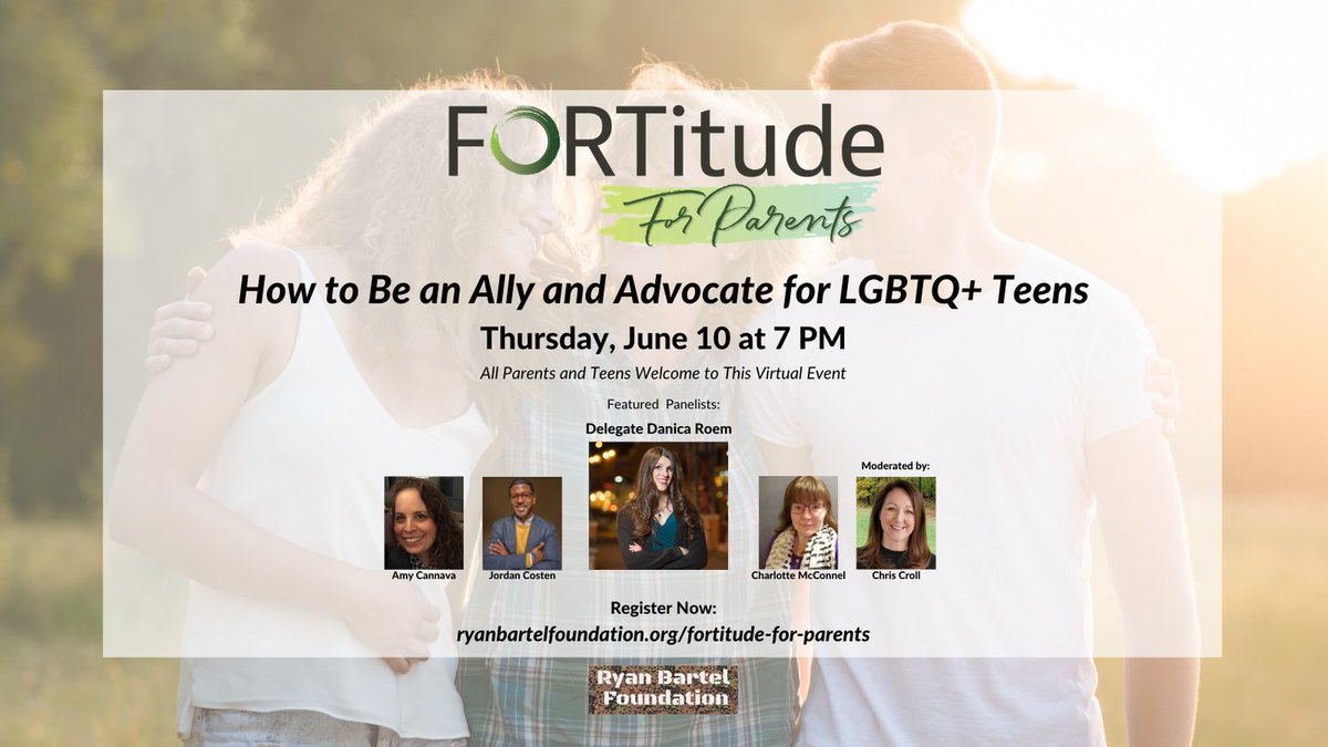 RyanBartelFdn's tweet image. #FORTitude for Parents
Register for the June Parent Panel and learn how to be an Ally and Advocate for LGBTQ+ Teens! Register now: ryanbartelfoundation.org/fortitude-for-…
#Wereallhuman #RyanBartelFoundation