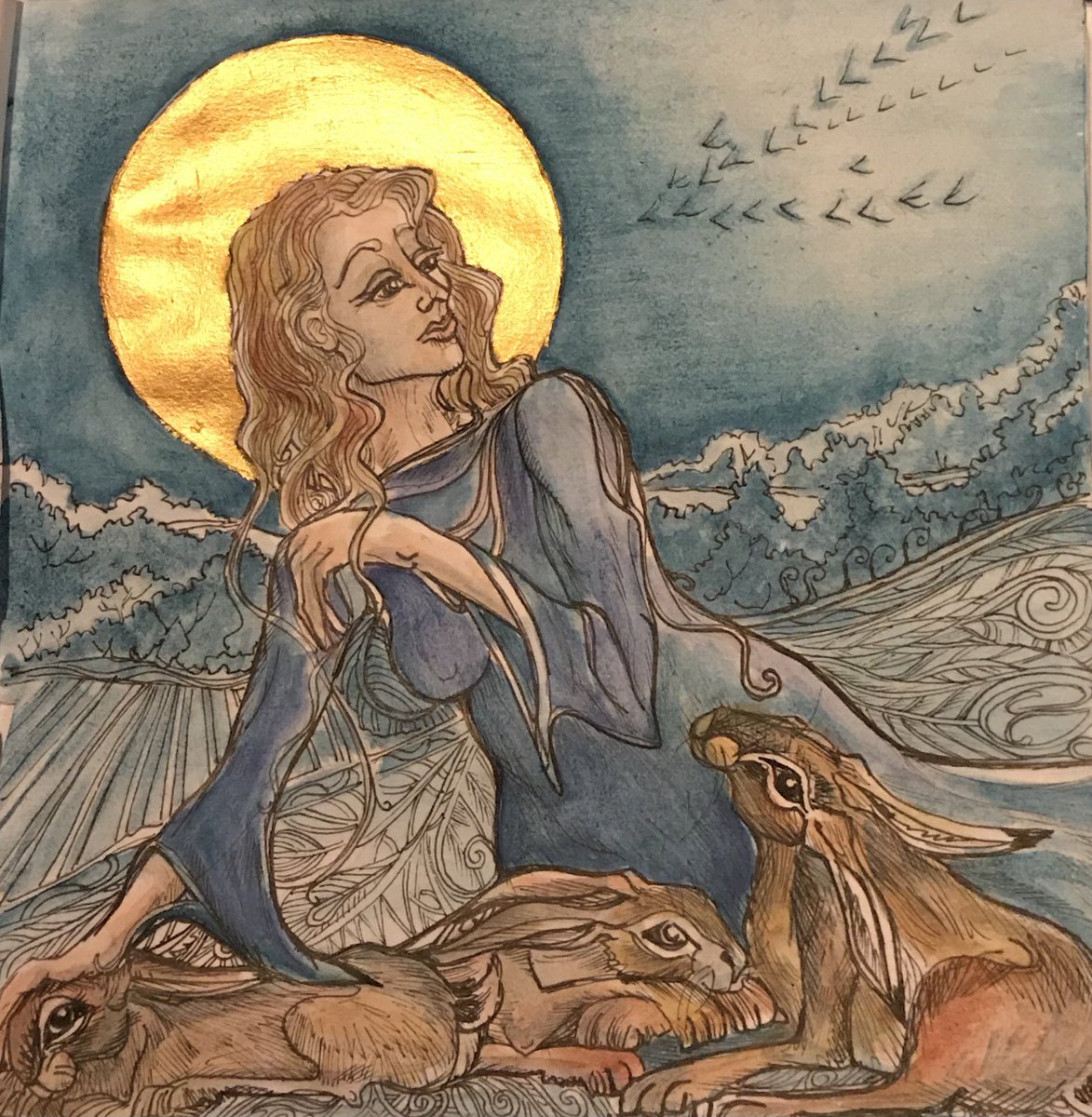 susiehammondart's tweet photo. The Saint of Hares @susiehammondart #susiehammondart #InkDrawing #Watercolour #suffolkartist #hares #Springwatch #harepreservation #nature #countryside #folklore #irish #saint #suffolkcoast #suffolkart #myths #legends #animallovers #Art #illustration #BeKind https://t.co/c4evJOl4YJ