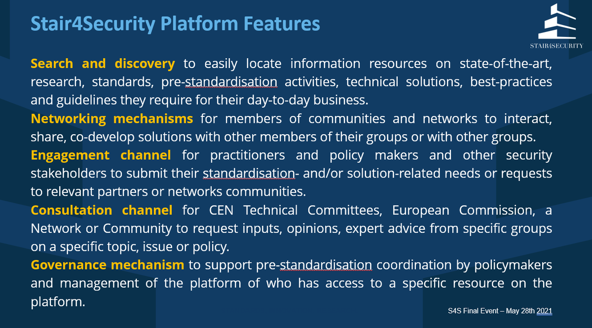 PatriciaCompard is currently highlighting the features in the <a href="/stair4security/">CEN_Stair4Security</a> platform, emphasising the importance of the governance structure and mechanism.