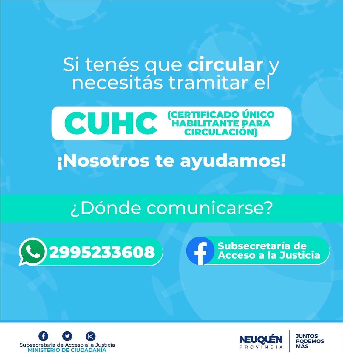 AdrianUrrutia0k's tweet image. #Neuquén ➡️ Si tenés que tramitar el Certificado de circulación #CUHC 📄 y necesitás ayuda, el equipo de la Subsecretaría de Acceso a la Justicia @subaccesojusti está para ayudarte 👇🏼

Seguimos #ConstruyendoCiudadania
