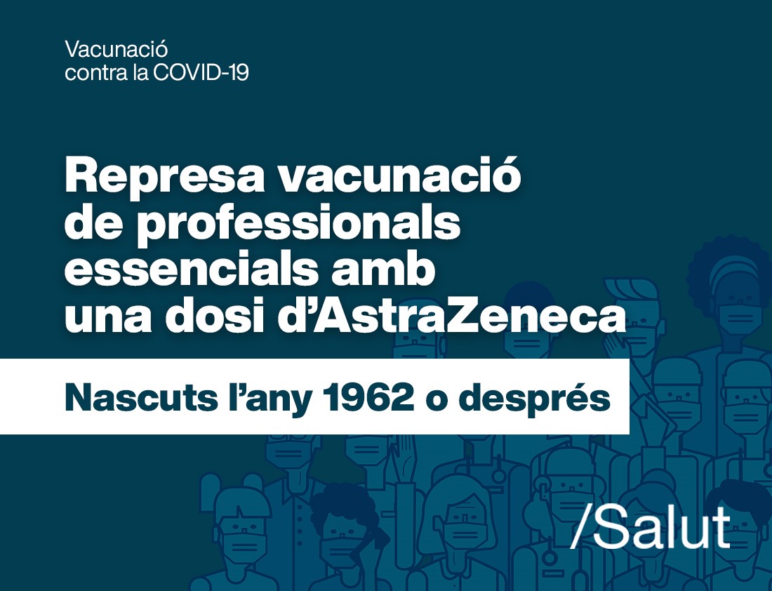 salutcat's tweet photo. 🔄Aquesta setmana s’ha reprès la vacunació del professional essencial que va rebre una dosi d’AstraZeneca. És el teu cas i encara no tens cita? 

Demana-la a través de https://t.co/dc3xFWBj83. La vacunació és una responsabilitat col·lectiva!  

#Avacem #JoEmVacuno https://t.co/VtaZZRRNEi