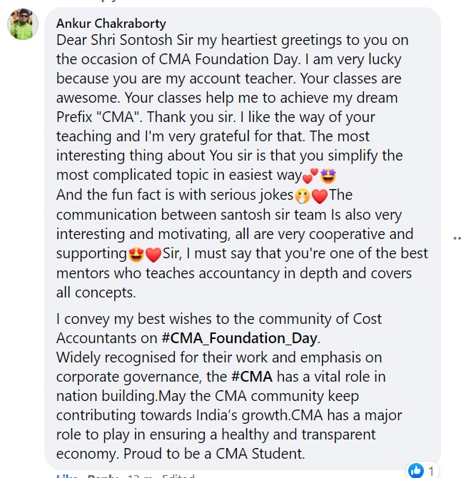 cacmasantosh's tweet photo. On this Beautiful #occasion #CMAday a very heartfelt #experience has shared by a student. COC Education is blessed to have students like you.
#CMAday #CMA_Foundation_Day #coceducation #motivation #FridayVibes #FridayMotivation https://t.co/WYAur5mZnQ