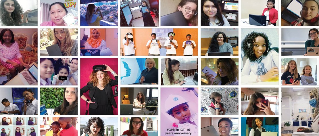 thumbnail images of all the girls and women who joined the Girls in ICT Day call for words of encouragement and inspiration