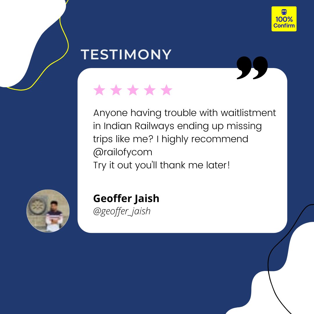 railofycom's tweet photo. What people have to say about us 😇
.
.
.
#travelindia #railways #railofy #irctc #cheapflights #IndianRailways #waitlist #confirmation #travel #travelguaranteed #travelguaranty #freeflights #cheapbus #protection #smartalternative #solution #gang #meme #app #Facts #testimonial https://t.co/EvXVcxYwAL