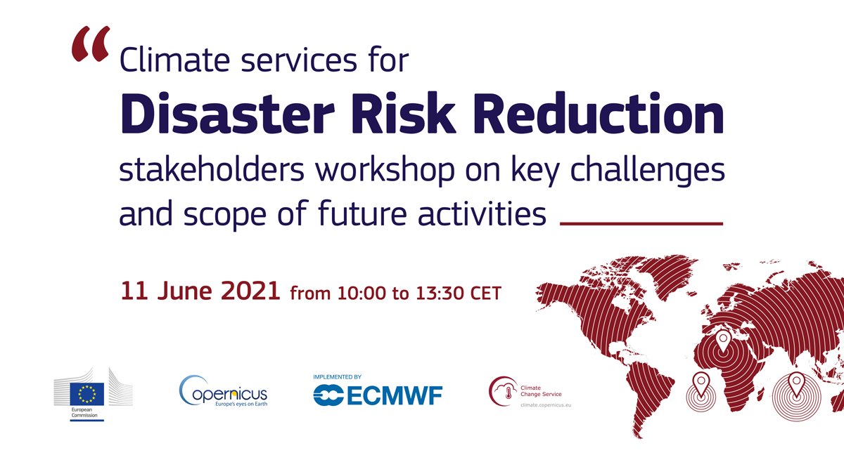 Workshop organized by <a href="/ECMWF/">ECMWF</a>  in collaboration with <a href="/CmccClimate/">Fondazione Cmcc</a> and GOPAcom to identify requirements and wishes from stakeholders and potential Users for the next developmet stages of Copernicus Climate Change Service (#C3S) about DRR. For registration: ec.europa.eu/eusurvey/runne….