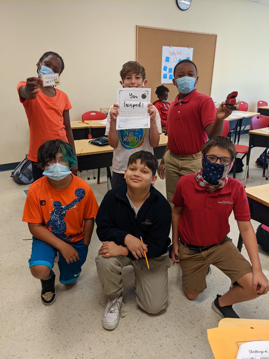 Laura_Smith14's tweet photo. This morning we had to escape Emoji Island! Students worked together using what they have learned in math this year to be able to get off the island! The winning team decided to rescue a couple of friends as well! @BrendaLCoyle @MeversEagles https://t.co/JCCLUL6jkN