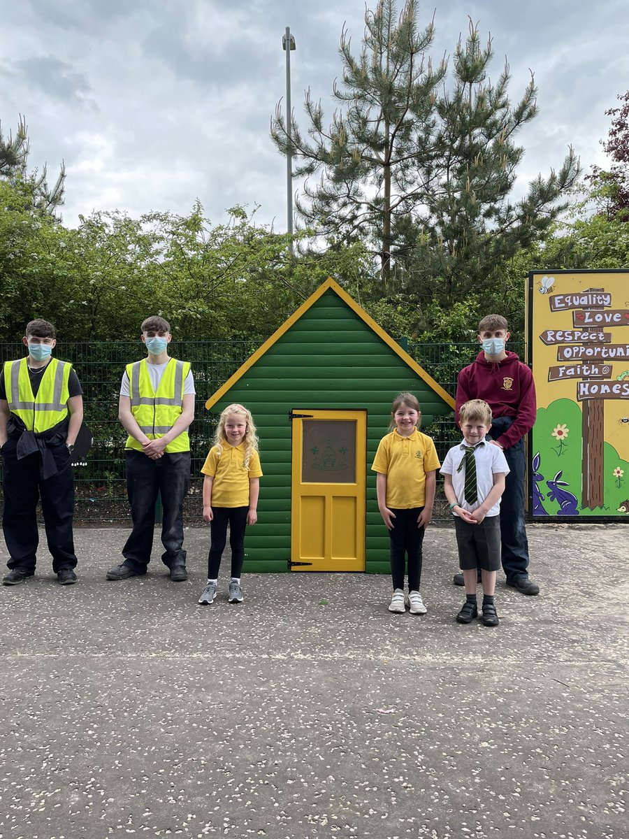 stmungoalloa's tweet photo. Thank you to our talented friends at @StModansHS. They gifted us this beautiful playhouse which was made by pupils from the Technical department. We are super excited to start playing in it! https://t.co/9s0PZJ59IZ