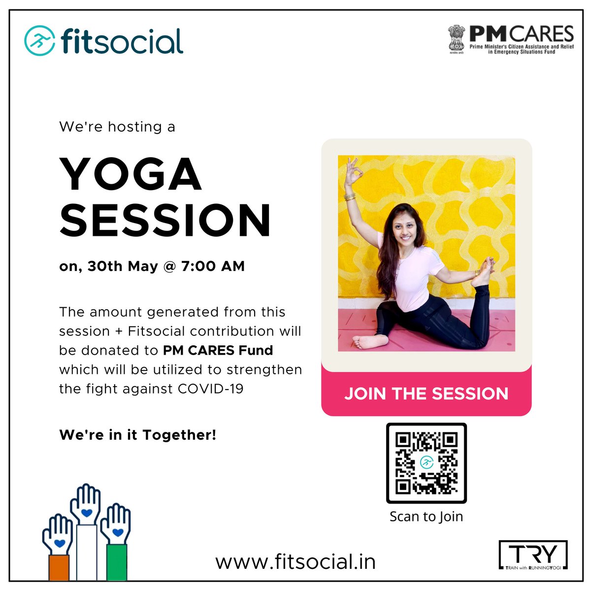 fitsocial_'s tweet photo. 2 Days to Go!!
Fitsocial welcomes you to the ๐ฌ๐ข๐๐ ๐๐ข๐ฅ ๐๐๐๐ฅ๐๐ง๐ฌ Event in collaboration with TRYsquad.
๐๐ผ๐ถ๐ป ๐๐ผ๐๐ฟ ๐ต๐ฎ๐ป๐ฑ๐: https://t.co/SWMMtyWPS0
#fitsocial #TRYSquad #yoga #virtualyogasession #yogasession #pmcaresfund #yogaforacause https://t.co/kvyd61jIfL