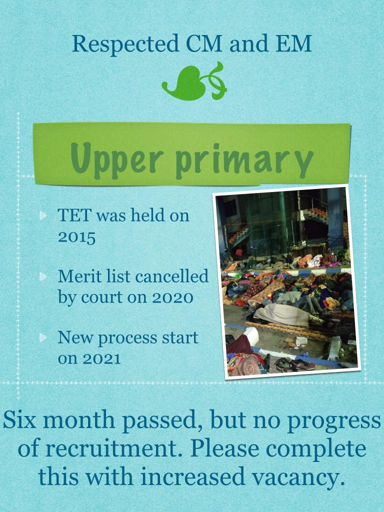 মাননীয়া <a href="/MamataOfficial/">Mamata Banerjee</a>  <a href="/basu_bratya/">Bratya Basu</a> মহাশয়
We want Upper Primary(V-VIII)
Recruitment #upperprimary